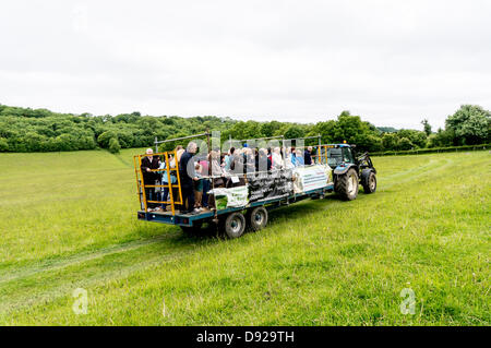 Surrey, UK. 9 juin 2013. Ferme ouverte dimanche à Shabden ferme, Chipstead, Surrey. C'est un événement qui va à travers le pays et permet au grand public de voir l'agriculture pour du vrai et les aider à comprendre. Heureux les membres du public sur des promenades en tracteur autour de la ferme. Credit : Malcolm Case-Green/Alamy Live News Banque D'Images