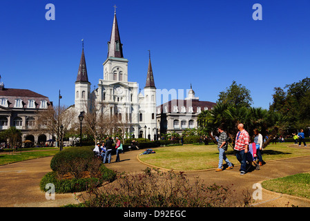 Cathédrale St Louis de Jackson Square à New Orleans, LA Banque D'Images