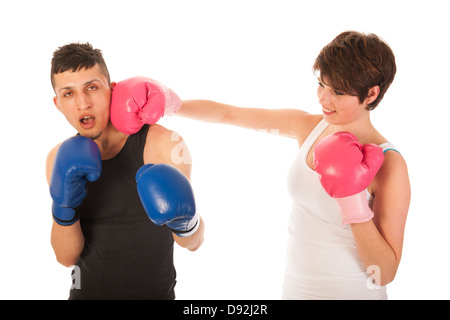 Couple de boxe isolated over white background Banque D'Images