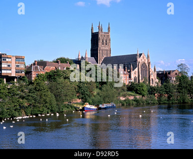 Cathédrale sur les rives du fleuve Severn, Worcester, Worcestershire, Angleterre, Royaume-Uni, Europe de l'Ouest. Banque D'Images