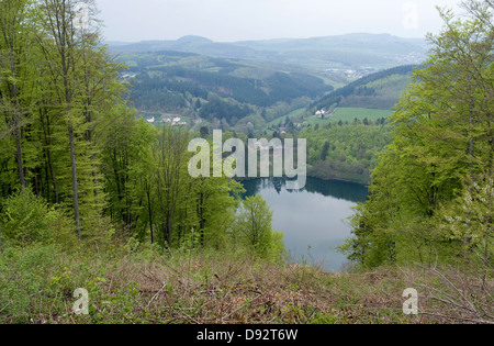 Paysage idyllique montrant un maar dans le Vulkan Eifel, qui est une région dans les montagnes Eifel en Allemagne Banque D'Images