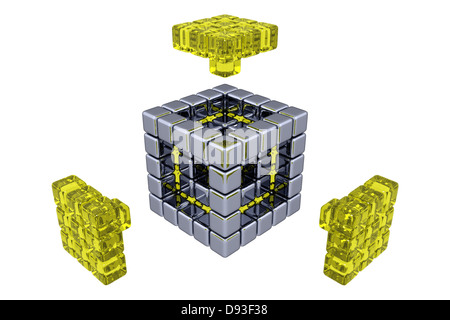 Cubes 3D - Assemblage de pièces - en verre jaune Banque D'Images