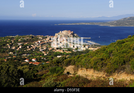 Voir à partir de la chapelle de Notre Dame de la Serra à Calvi, Balagne, Haute-Corse, Corse, France Banque D'Images