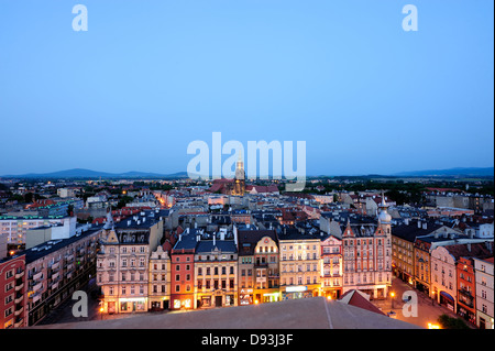 Dolnoslaskie, paysage, marché, nuit, vieux, rynek, silésie, Swidnica, ville, voyage Polska, Banque D'Images