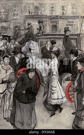 La foule dans une rue bondée, années 1890 ou au début des années 1900. Demi-teinte de couleur d'une illustration par William Glackens Banque D'Images