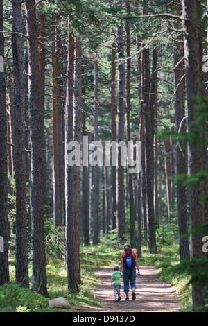 Mère et fille marcher ensemble le long procès de la forêt Banque D'Images