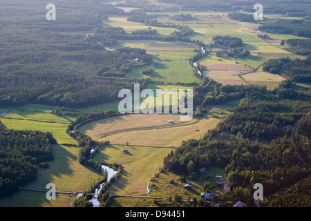 Les terres arables, vue aérienne, la Suède. Banque D'Images
