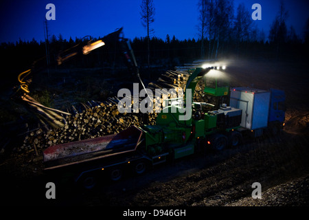 Production de plaquettes de bois, la Suède. Banque D'Images