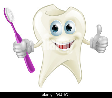 Une illustration d'une dent cartoon mascot caractère homme tenant une brosse à dents Banque D'Images