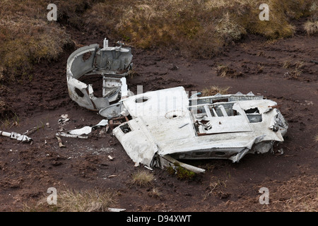 L'épave d'un avion à réaction Gloster Meteor qui s'écrasa sur Knock est tombé dans le North Pennines le 24 mars 1954 Banque D'Images