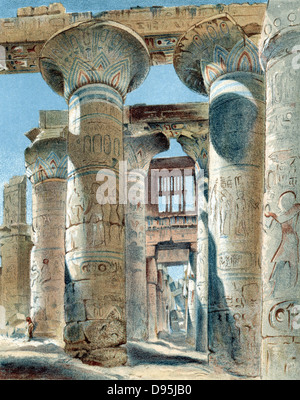 Hippostyle (piliers) située sur le temple à Amon-Re à Karnak, Haute Egypte, construit par Ramsès I et Ramsès II (1304-1237 avant J.-C.).Chromolithographie vers 1870 Banque D'Images