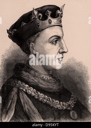 Henry V (1387-1422) Roi d'Angleterre à partir de 1413. En 1415 il a rouvert la Guerre de Cent Ans. Mort de dysenterie en 1422 tout en poursuivant la campagne sur ses prétentions sur le trône français. Un membre de la dynastie des Lancastre. La gravure sur bois c1900. Banque D'Images