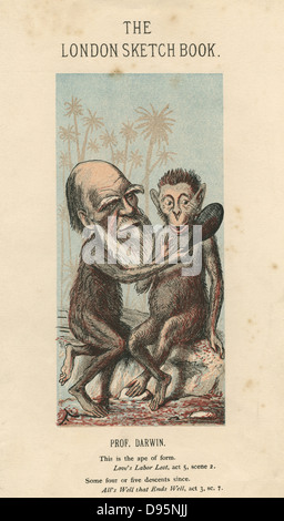 Charles Darwin (1809-82) naturaliste anglais. L'évolution par sélection naturelle. Caricature de 1874. Réaction aux points de vue mis de l'avant dans la descente de 'homme' Banque D'Images