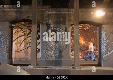 Rome, Italie. 11 juin 2013. Street Art par des artistes de la rue romaine et Lucamaleonte Hitnes sur un pont ferroviaire sur la Via Ostiense Conce street dans le quartier de Rome Italie Crédit : Gari Wyn Williams/Alamy Live News Banque D'Images