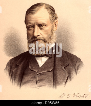 William Edward Forster (1818-1886) homme politique libéral anglais : loi sur l'éducation élémentaire (1870) secrétaire en chef pour l'Irlande (1880) épouse la fille du Dr Arnold de la Rugby School. Beau-frère du poète Matthew Arnold. À partir de 'Le National Portrait Gallery" (Londres, c1880). Lithographie teintée. Banque D'Images