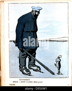Nicolas II (1868-1919), Tsar de Russie de 1894, éclipsé par l'éveil du peuple russe. Caricature de "L'Assiette au Buerre', Paris, 10 février 1906. Banque D'Images