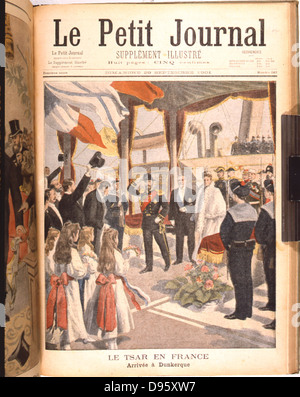 La politique étrangère russe. Nicolas II (1868-1919), Tsar de Russie de 1894, arrivant à Cherbourg, France, une visite d'état. À partir de 'Le Petit Journal', Paris, 11 octobre 1896. Banque D'Images