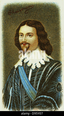 George Villiers, duc de Buckingham lst (1592-1628) Homme d'État anglais. Favori de Jacques Ier et Charles I. assassiné par John Felton. Chromolithographie après le portrait de Gerard von Honthorst. Banque D'Images