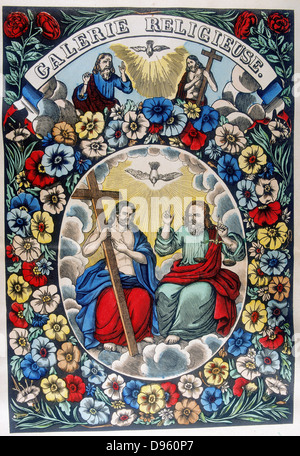 La Trinité : Père, Fils et Esprit Saint. 19e siècle gravure sur bois couleur Banque D'Images