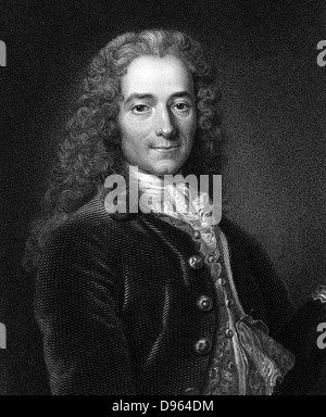 François Marie Arouet de Voltaire (1694-1778), dramaturge français auteur satirique, homme de lettres et figure centrale dans les Français des Lumières. La gravure. Banque D'Images