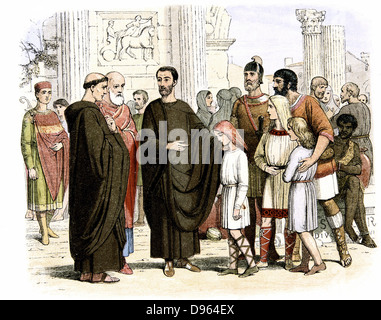 Grégoire I le Grand (c540-604). Le pape de 590, voyant l'anglais enfants esclaves à Rome, est réputé pour avoir dit "Ce sont des anges, et non des Angles. Envoyé St Augustine (D604) et 40 moines à l'Angleterre en 596 pour convertir les Anglo-Saxons au christianisme. La gravure sur bois en couleur c1860, Banque D'Images