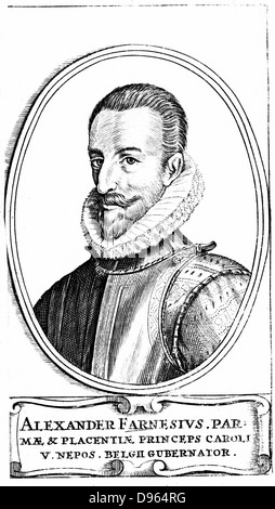 Alessandro Farnese, 3e duc de Parme (1546-1592). Neveu de Philippe II (1527-1598) Roi d'Espagne de 1556. Gouverneur général des Pays-Bas espagnols à partir de 1578. La gravure sur cuivre par Crispian graveur néerlandais van de passe l'ancien (c1565-1637). Banque D'Images