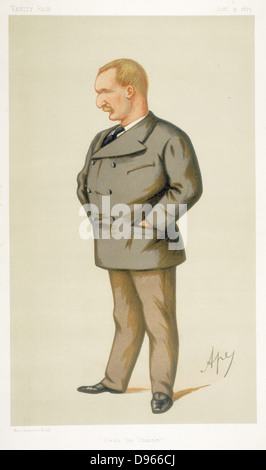 Le Capitaine Matthew Webb (1848-1883), nageur français. Premier homme à traverser la Manche, 24-25 août 1875. A 21 3/4 heures pour traverser de Douvres à Calais. Caricature de "Ape" (Carlo Pellegrini) de 'Vanity Fair', Londres, 9 octobre 1875. Chromolithographie. Banque D'Images