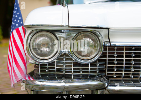 Close up de détail d'un oldtimer cadillac blanche Banque D'Images