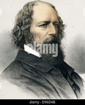 Alfred, lord Tennyson (1809-1892), poète britannique. Poète Lauréat 1850. Lithographie teintée publié c1880. Banque D'Images