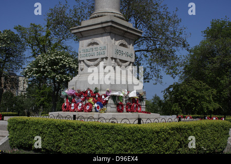 Mowbray Park Cénotaphe Burdon Road Sunderland, War Memorial avec couronnes de coquelicots et mis en mémoire des morts. Banque D'Images