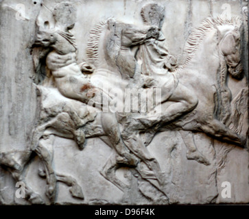 Détail de la Frise sud du Parthénon, Athènes. Montrant 6 cavaliers et leurs chevaux. Le Grec, vers 443-438 av. Banque D'Images