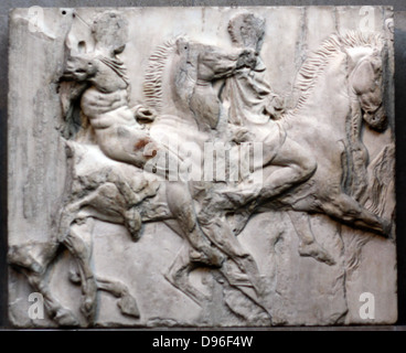 Détail de la Frise sud du Parthénon, Athènes. Montrant 6 cavaliers et leurs chevaux. Le Grec, vers 443-438 av. Banque D'Images