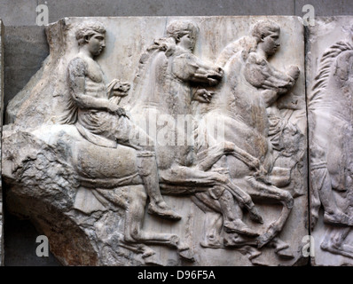 Détail de la Frise sud du Parthénon, Athènes. Montrant 6 cavaliers et leurs chevaux. Le Grec, vers 443-438 av. Banque D'Images