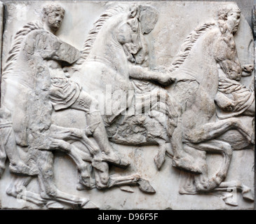 Détail de la Frise sud du Parthénon, Athènes. Montrant 6 cavaliers et leurs chevaux. Le Grec, vers 443-438 av. Banque D'Images