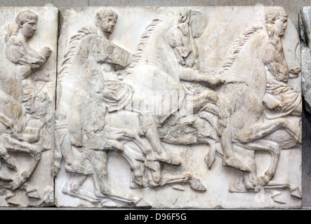 Détail de la Frise sud du Parthénon, Athènes. Montrant 6 cavaliers et leurs chevaux. Le Grec, vers 443-438 av. Banque D'Images