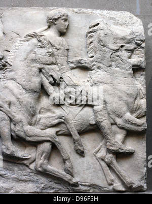 Détail de la Frise sud du Parthénon, Athènes. Montrant 6 cavaliers et leurs chevaux. Le Grec, vers 443-438 av. Banque D'Images