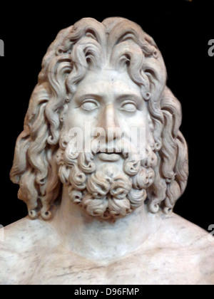 Sculpture en marbre colossale de la tête de Zeus. De Tivoli, trouvés dans la villa de l'empereur romain Hadrien. Banque D'Images