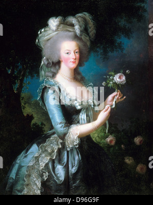 Portrait de Marie-Antoinette à la rose. Huile sur toile, Versailles. Datée de 1783 et peint par Vigée-Le Brun. Banque D'Images