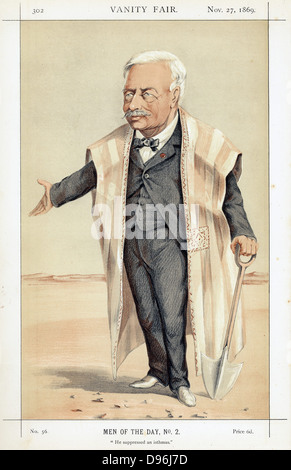 Ferdinand de Lesseps (1805-94), diplomate français et un entrepreneur. Canal de Suez, Canal de Panama. Caricature de 'Vanity Fair', Londres, novembre 1869, au cours de la construction du canal de Suez. Banque D'Images