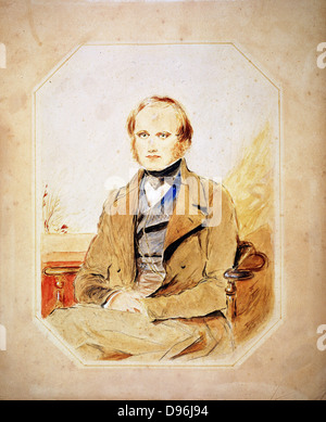 Charles Darwin (1809-82) naturaliste anglais. 'L'évolution par sélection naturelle'. Après l'Aquarelle portrait par George Richmond. Banque D'Images