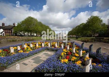 Village de Port Sunlight, Angleterre. vue pittoresque de la cadran solaire analématique dans port sunlight's diamond garden. Banque D'Images