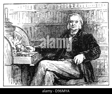 Thomas, Henry Huxley (1825-1895) âgé de 64 ans. Biologiste britannique, partisan de Darwin et l'évolution, à son bureau. La gravure. Banque D'Images