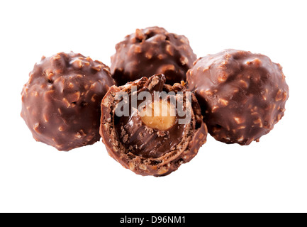 Moelleux au chocolat, pralines isolated on white Banque D'Images
