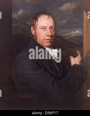 Richard Trevithick, détail d'une peinture à l'huile par John Linnell, 1816. Richard Trevithick (13 avril 1771 - 22 avril 1833) était un inventeur et ingénieur minier de Cornwall, Angleterre. Sa contribution la plus importante a été le développement de la première machine à vapeur à haute pression. Banque D'Images