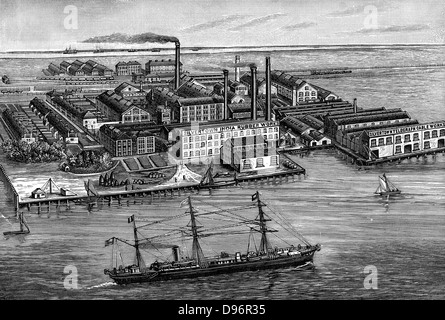 L'Inde Caoutchouc, gutta percha & Telegraph Works Company, Silvertown, Londres. La gravure sur bois 1887 Banque D'Images