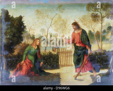 Noli Me Tangere". Le Christ apparaissant à Marie de Magdala après l'augmentation de la tombe. Dossi Dosso Giovanni appelé (1479-1542) peintre italien. Huile sur bois. Banque D'Images