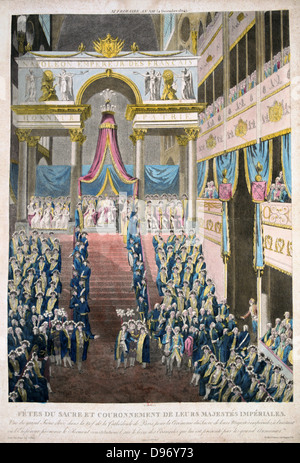 Sacre de Napoléon I en Notre Dame, Paris, 2 décembre 1804. Napoléon la prestation de serment. Gravure Banque D'Images