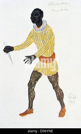 La conception de costumes pour Monostatos, 1913. Monostatos, une lande au service de Sarastro, le grand prêtre d'Isis et Osiris. 'La Flûte enchantée' ('Die Zauberflote'), l'opéra de Wolfgang Amadeus Mozart (1756-1791) avec livret de Emanuel Schikaneder (1751-1812) a été produit pour la première fois à Vienne en 1791. Le terrain d'accents de la Franc-maçonnerie. Certains disent que la Reine de la nuit est basé sur l'Impératrice Marie-Thérèse (1717-1780). Conception pour une production de 1913 à l'Opéra de Paris. Banque D'Images