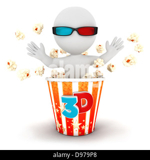 3d white people sort de popcorn, isolé sur fond blanc, image 3D Banque D'Images