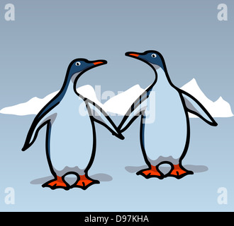 Deux pingouins dessinés dans le style cartoon Banque D'Images